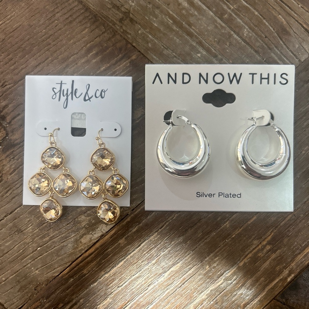 Style & Co Gold Chandelier Earrings and Set of And Now This Silver Hoop (plated)
